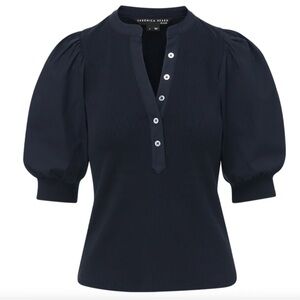 Navy Blue Veronica Beard Coralee Puff-Sleeve Top